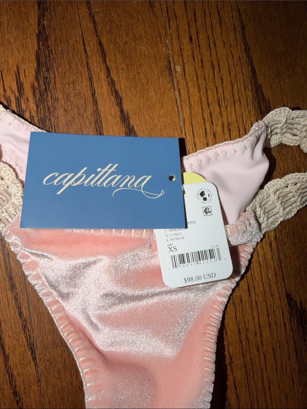 Capittana Baby Pink Ginger Velvet Bikini Top Ruffle Tie-Front Bikini with NWT XS - Picture 8 of 11